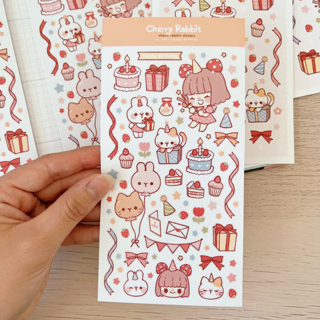 Cherry Rabbit Happy Birthday Sticker Sheet