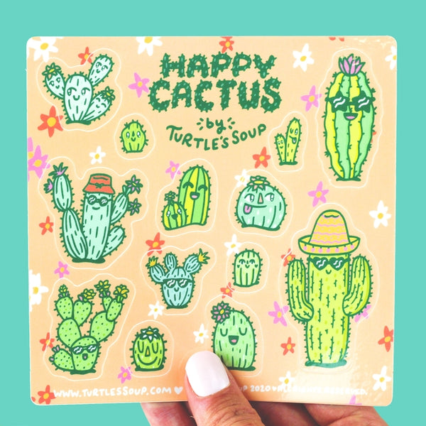 Happy Cactus Cacti Desert Vinyl Sticker Sheet by Turtle's Soup.