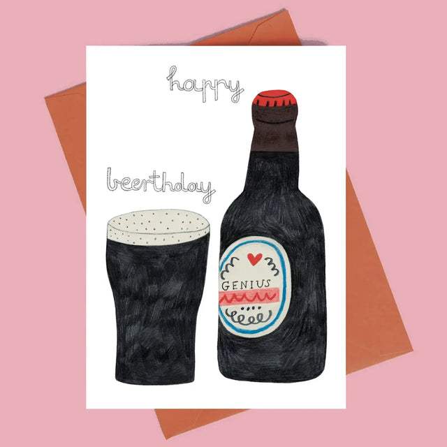 From the creative mind of Daria Solak Illustrations comes the HAPPY BEERTHDAY card, a delightful way to convey your sentiments. This A6-sized card is a charming choice for any occasion. Reflecting Daria's love for color and joy, it is designed to bring a smile to everyone's face. Each card originates from hand-drawn illustrations and is locally printed, demonstrating a commitment to quality and creativity. Celebrate everyday moments with this vibrant, whimsical card.