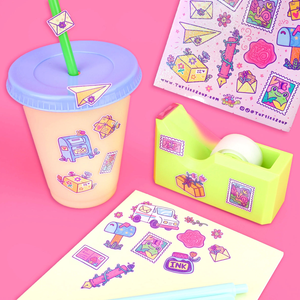 🐢 Our Kiss Cut Sticker Sheets are 4 inches by 6 inches and include one (1) sheet per package, with 10 to 20 individual waterproof, stickers on each.&nbsp;

🐢 Each sheet is enclosed in a sleeve with an art backing card and are retail-ready!

🐢 Stick them on water bottles, laptops, cars, coolers, helmets, skateboards, or just about any flat surface you can think of.&nbsp;