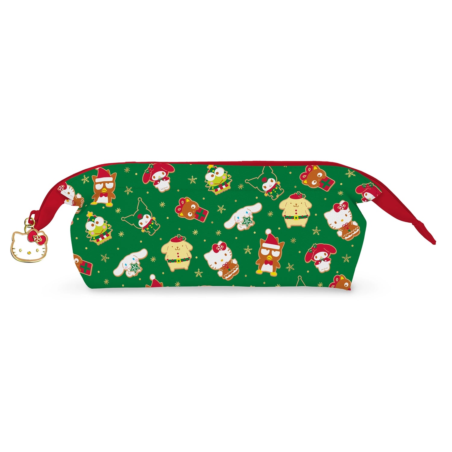 Meet your new favorite stationery essential! Featuring a festive holiday Hello Kitty and Friends pattern, this perfectly sized pouch is the ideal home for your pens, pencils, and other small writing supplies. The smooth-glide zipper keeps everything secure, but the true showstopper is the irresistible Hello Kitty-shaped zipper charm! This pouch makes the perfect Christmas gift for students, coworkers, or any Hello Kitty fan!