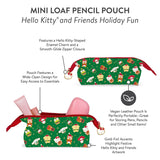 Meet your new favorite stationery essential! Featuring a festive holiday Hello Kitty and Friends pattern, this perfectly sized pouch is the ideal home for your pens, pencils, and other small writing supplies. The smooth-glide zipper keeps everything secure, but the true showstopper is the irresistible Hello Kitty-shaped zipper charm! This pouch makes the perfect Christmas gift for students, coworkers, or any Hello Kitty fan!