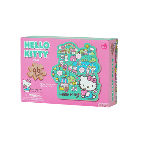 Discover joy with the Hello Kitty Wooden Jigsaw Puzzle: Amusement Park (96pcs). This officially licensed Sanrio product features iconic Hello Kitty in 96 vibrant wooden pieces. Crafted for durability and a seamless fit, it's a delightful challenge for fans of all ages 8+. Embrace positivity and bring Hello Kitty to life with this charming puzzle – perfect for relaxation and family fun. Display your completed masterpiece proudly and celebrate the timeless appeal of Hello Kitty.