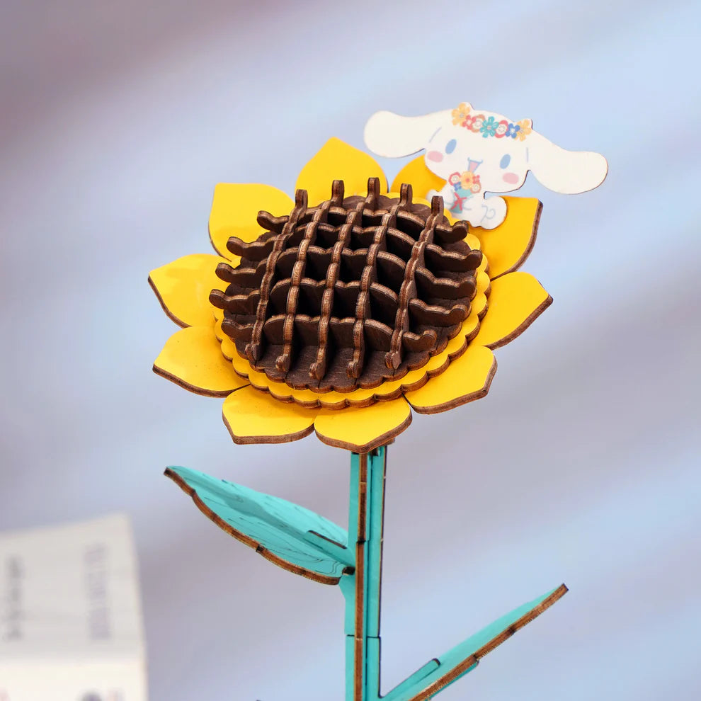Bring your creativity to life with the Cinamoroll Sunflower 3D Wooden Puzzle Kit! This delightful DIY kit allows you to build a charming sunflower design featuring the beloved Cinamoroll character. Crafted from high-quality natural wood, the pieces fit together perfectly, offering a fun and rewarding challenge for both kids and adults.

The kit includes everything you need: step-by-step instructions and precisely cut wooden pieces that fit together without the need for glue or special tools.