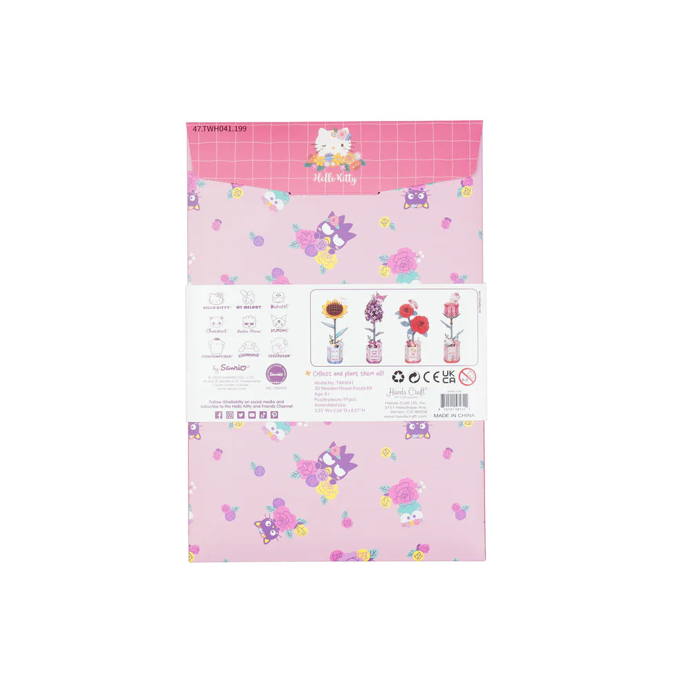 Unleash your creativity with the Hello Kitty Pink Rose 3D Wooden Puzzle Kit. This detailed kit lets you build a charming pink rose featuring the iconic Hello Kitty character, offering a fun and satisfying challenge for individuals age 8+!