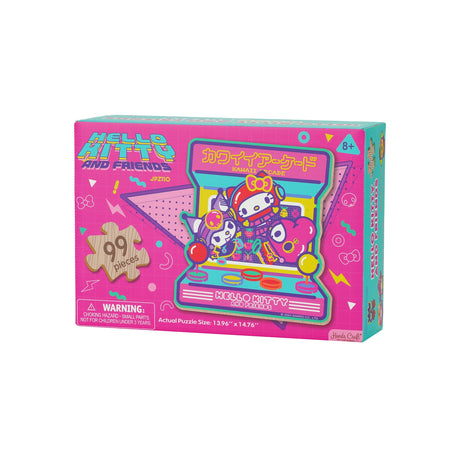 Discover joy with the Hello Kitty Wooden Jigsaw Puzzle: Kawaii Arcade (99pcs). This officially licensed Sanrio product features iconic Hello Kitty in 96 vibrant wooden pieces. Crafted for durability and a seamless fit, it's a delightful challenge for fans of all ages 8+. Embrace positivity and bring Hello Kitty to life with this charming puzzle – perfect for relaxation and family fun. Display your completed masterpiece proudly and celebrate the timeless appeal of Hello Kitty.