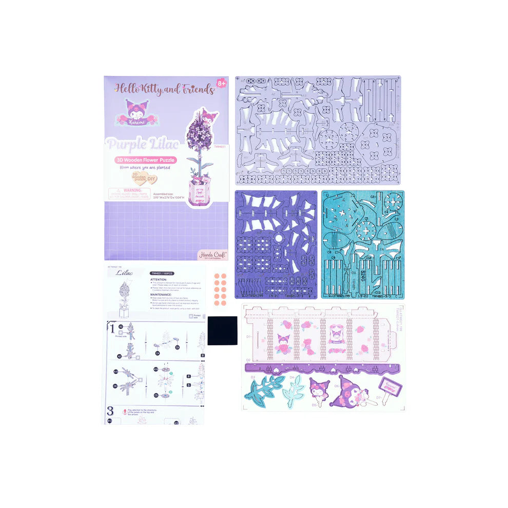 Step into a world of creativity with the Lilac Kuromi 3D Wooden Puzzle Kit. This charming DIY kit lets you build a whimsical lilac flower featuring the beloved Kuromi. Perfect for puzzle lovers, families, or anyone looking for a fun craft project, this kit offers both a rewarding challenge and a delightful result.