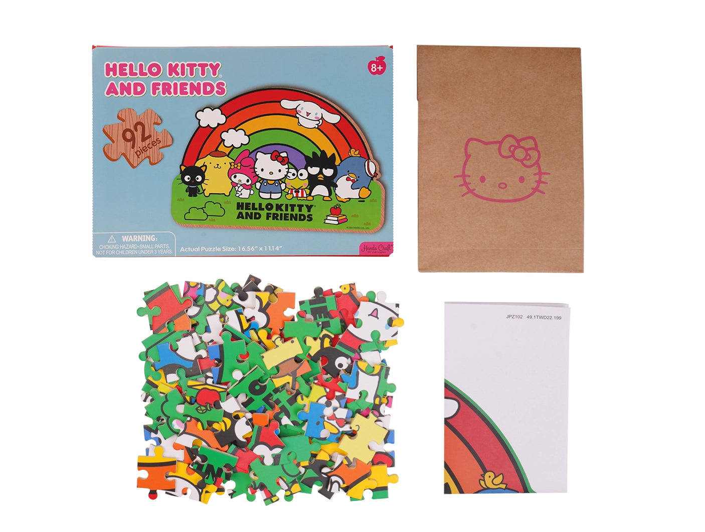 Discover the charm of the Hello Kitty Wooden Jigsaw Puzzle: Hello Kitty Rainbow (92pcs). Officially licensed by Sanrio, this delightful puzzle features the iconic Hello Kitty surrounded by a vibrant rainbow. Crafted from high-quality wood, the 92 pieces offer a satisfying challenge for all ages 8+. Perfect for Hello Kitty enthusiasts, this puzzle is an ideal gift for any occasion. Immerse yourself in the joy of assembling this adorable puzzle and bring Hello Kitty to life!