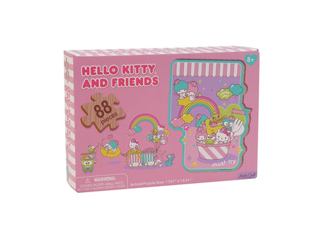 Discover the charm of Hello Kitty with our officially licensed Hello Kitty Wooden Jigsaw Puzzle: Sanrio Edition (88pcs). Crafted from high-quality wood, this puzzle features adorable Hello Kitty illustrations on 88 pieces. Perfect for fans of all ages 8+, it offers an engaging and entertaining puzzle-solving experience. Ideal for solo relaxation or quality time with loved ones, this puzzle will be a delightful addition to any Hello Kitty collection. Embrace the cuteness and nostalgia.
