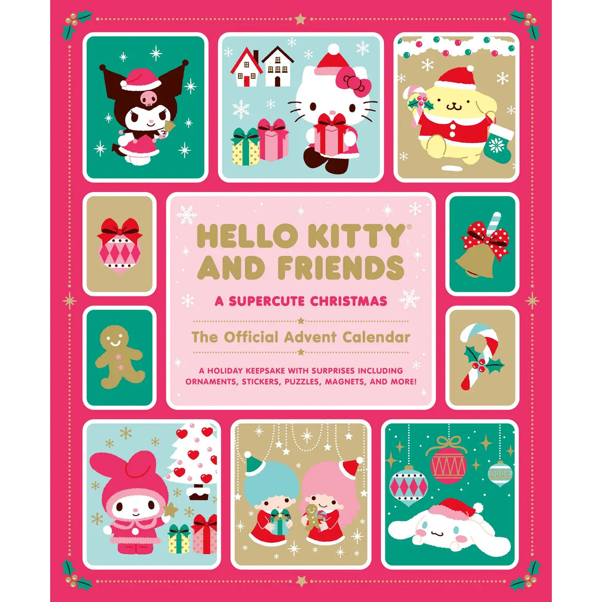 Christmas just got a whole lot cuter with this official Hello Kitty and Friends advent calendar featuring special prizes hiding in each of the 25 pockets.

25 pockets of surprises: Each window includes a new prizefor each day, including 4 puffy stickers, 4 magnets, 4 paper ornaments, 4 mini greeting cards and envelopes, 4 pins, 2 mini puzzles, 2 magnetic page clips, and 1 illustrated mini book about Hello Kitty and her best friends