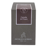 The 1670 Anniversary Collection celebrates the life of the 17th-century French adventurer, Jacques Herbin. Sailing from India, Monsieur Herbin arrived home to Paris with formulas for the now-famous Herbin inks and sealing waxes.

Enhanced with a luxurious, golden metallic sheen, these highly saturated inks will add an elegant luster to all your writing.&nbsp;

The intense brown of Caroube ink is streaked with fire-coloured reflections (gold flakes) to give a sparkle to the various writings.

Hand bottled wi