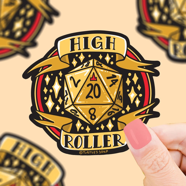 High Roller Dice D20 Polyhedron Vinyl Sticker