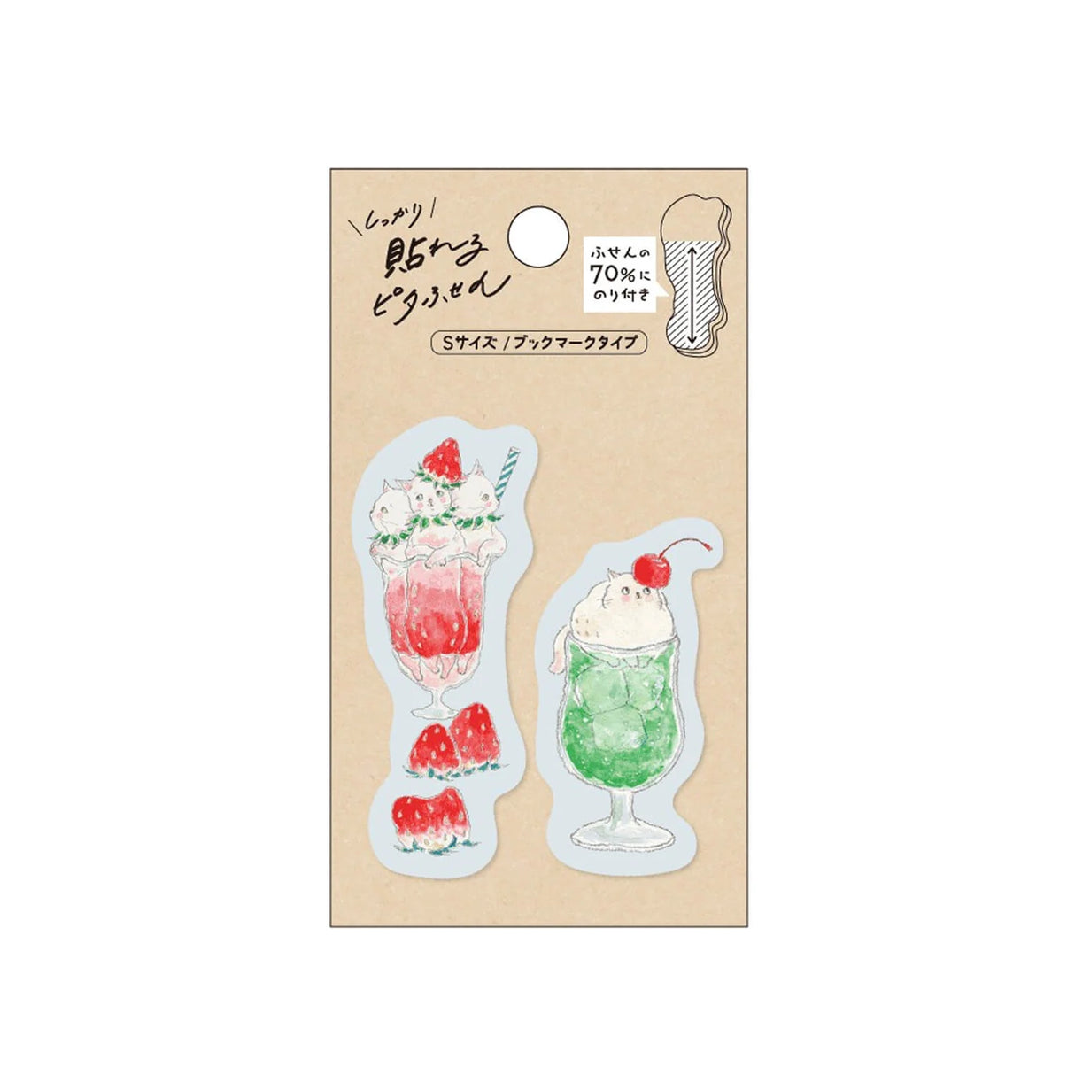 By making 70% of the adhesive side of the label, Pita Fusen can be stuck firmly and does not peel off easily. The cute die-cut type has a shape that makes the most of the design of the illustration. The design is based on an illustration by Tokorokomugi, an illustrator who is very popular on SNS for drawing loose and slightly funny animals. The small (bookmark type) is a convenient size when you want to put a marker on your page. It is designed to stick firmly so that it will not easily peel off from books 