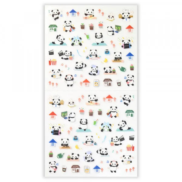 This sticker has a translucent and matte texture that blends in with the notebook.
It can be separated with perforations and carried as much as necessary.
I drew a panda who enjoys many hobbies such as yoga, notebook deco, games, and walking.
It is recommended for decorating around appointments and dates.


1 Sheet included
165× 90mm
Transparent seal