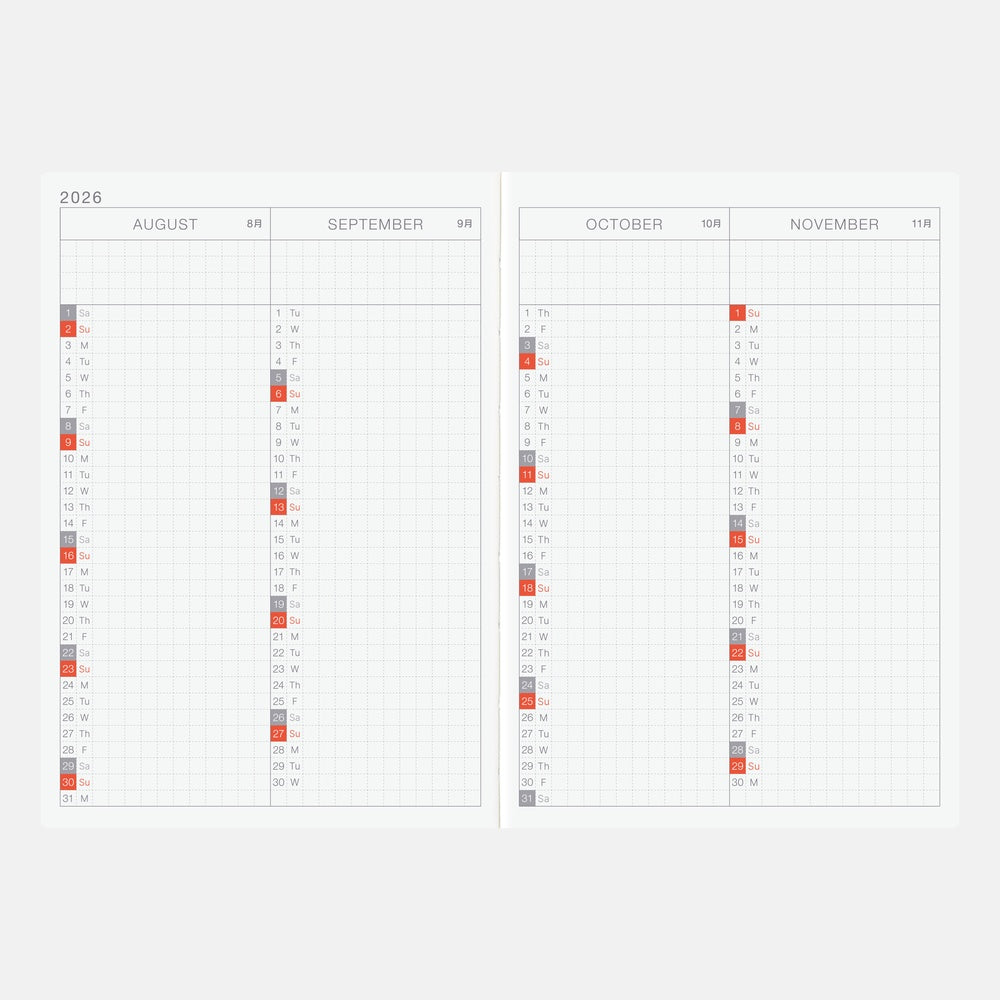 Hobonichi 2026 English Original Book [A6/Jan Start/Mon Start] Bujo