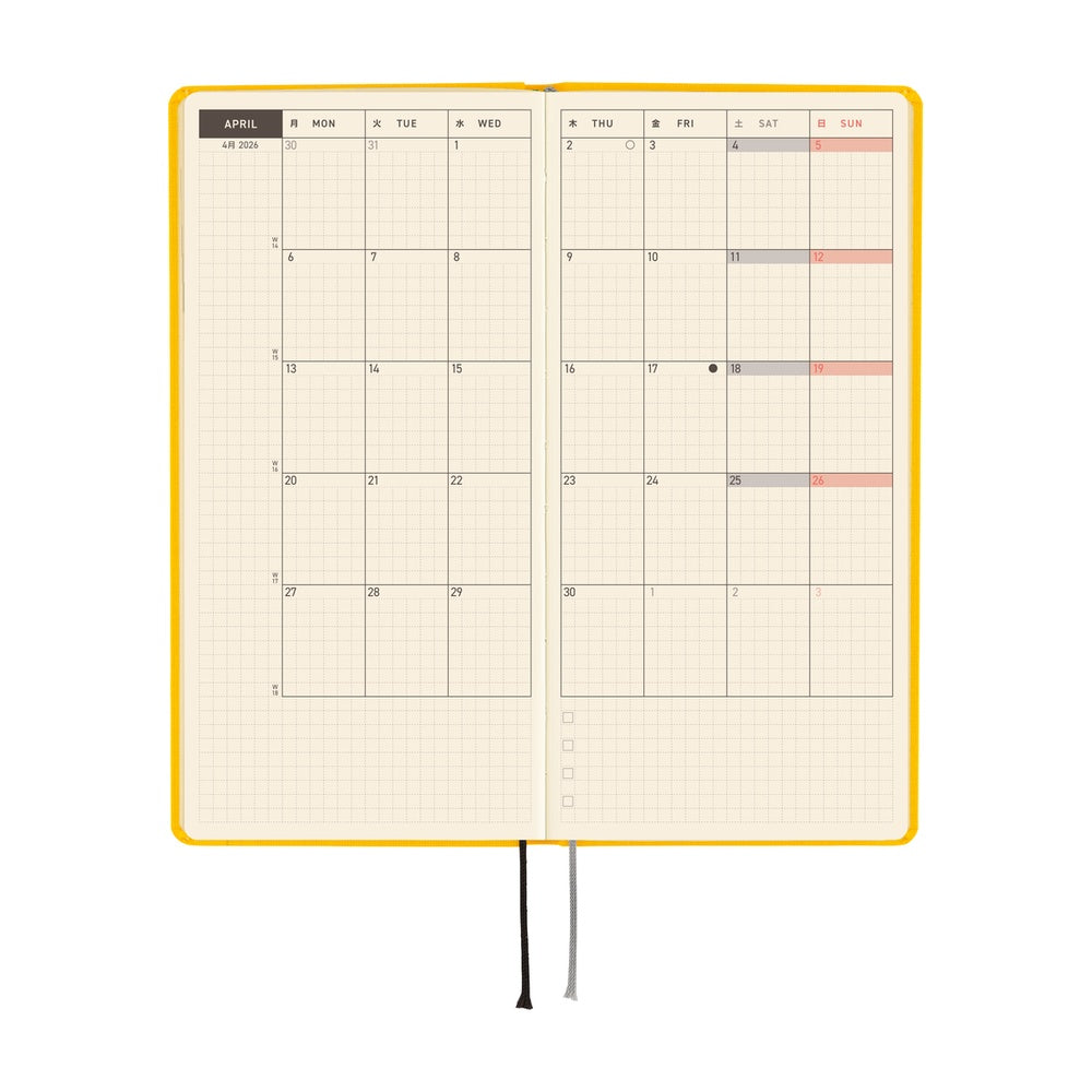 Hobonichi 2026 Weeks Colors: Full Moon Yellow [ENG/Tall & Slim/Jan Start]