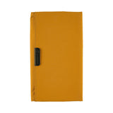 Its standout feature is the generously sized pocket, but its overall appearance remains clean and minimal. The vibrant yet subdued mustard color gives it a beautiful finish that suits anyone, regardless of style. Though it folds into thirds and fastens with a magnetic closure, the cover is light in hand. The aim was effortless elegance, something that looks sharp without being flashy. The material is a soft nylon with a sophisticated sheen.
