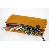 The zippered pocket features a gusset for roomy storage.
