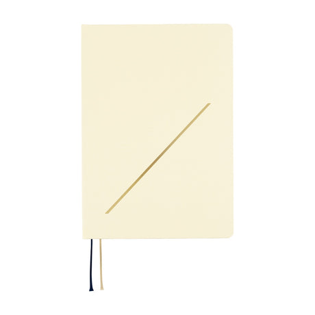 Slash is one of the key design choices for the HON, featuring a hardcover already built into the book. The soft ivory cover is accented with a diagonal slash foil-printed in gold.
