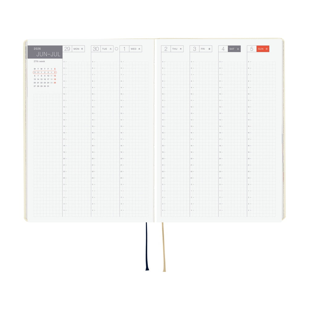 Hobonichi HON 2026 Slash (Ivory) [ENG/A5/Jan Start] HON White planner with grid layout on a white background