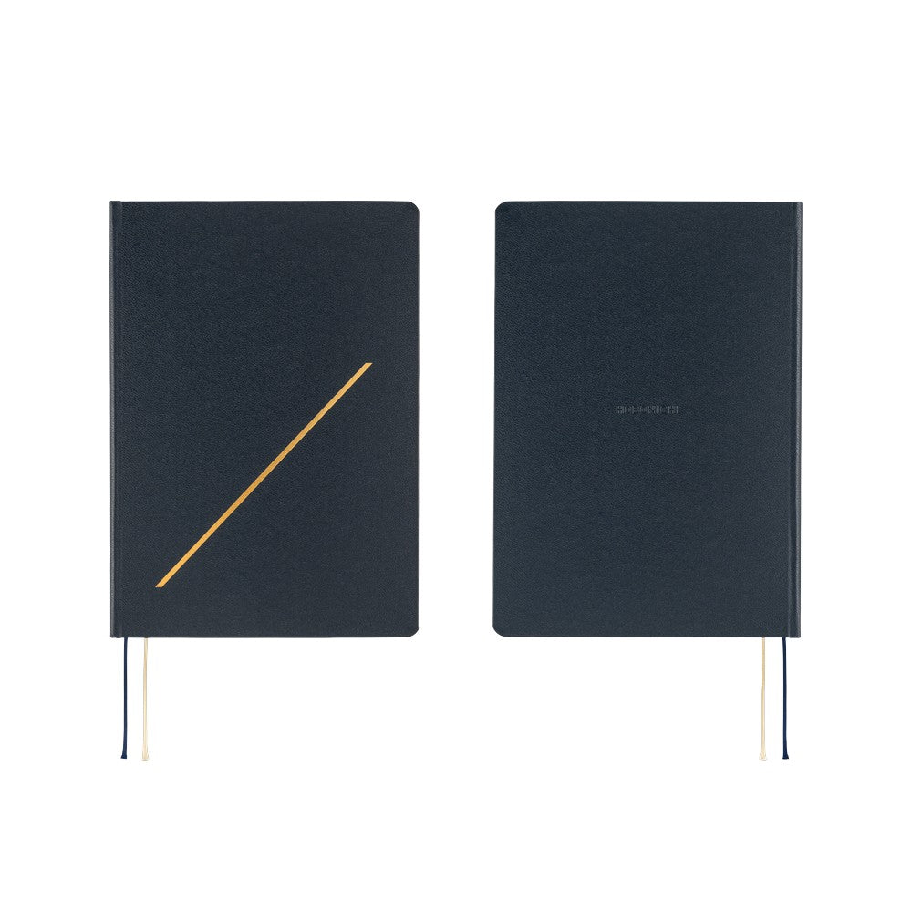 Hobonichi HON 2026 Slash (Navy) [ENG/A5/Jan Start] HON Two black notebooks with gold accents on a white background