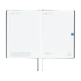 Hobonichi HON 2026 Slash (Navy) [ENG/A5/Jan Start] HON Open planner with daily layout on a white background