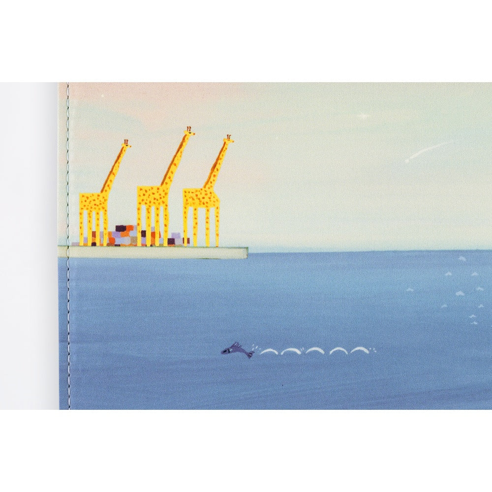 The giraffe-like gantry cranes are having a merry little chat. The flying fish on the other hand are happily swimming and jumping around, sewing together the water’s surface.