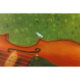 Close-up of a violin with a grassy background