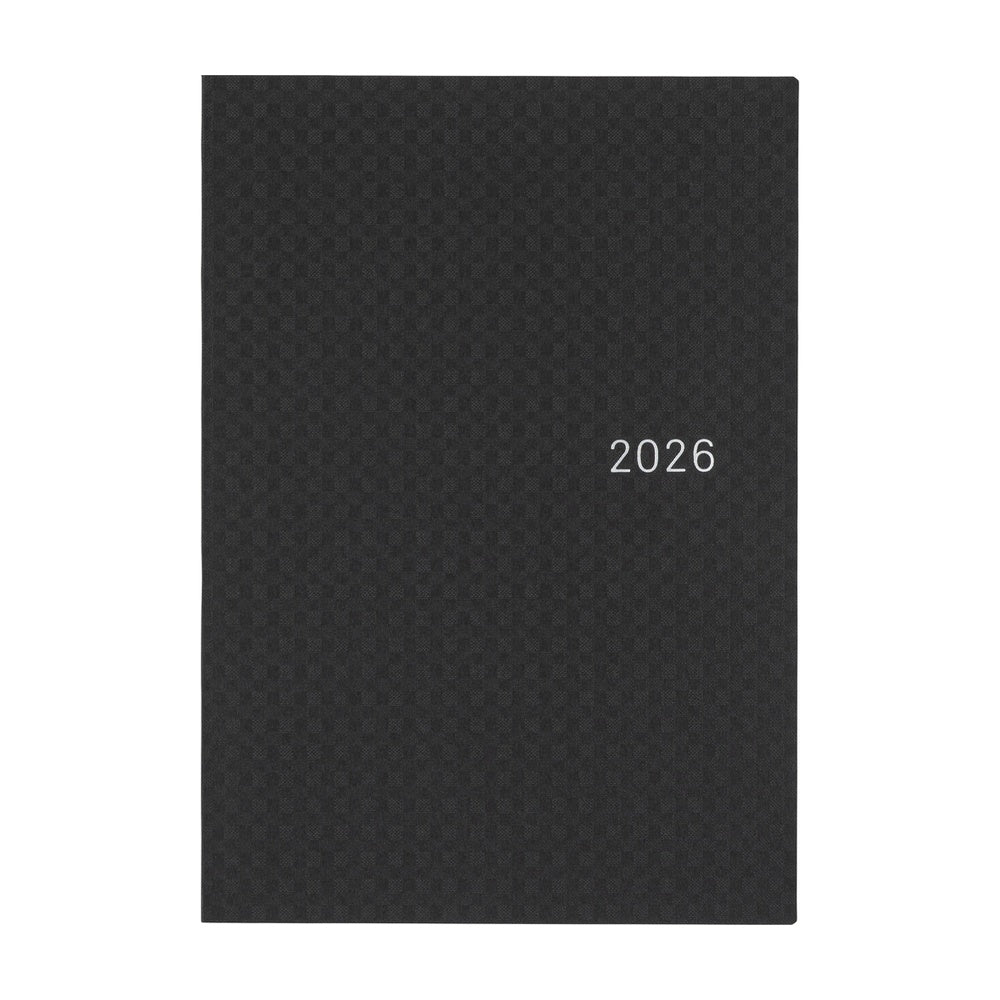 Hobonichi Paper Series: Black Gingham ENG A5 Jan Start HON Black hardcover diary with '2026' printed on a white background