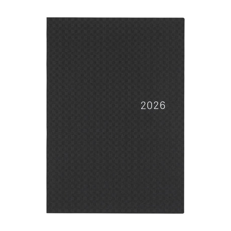Hobonichi Paper Series: Black Gingham ENG A5 Jan Start HON Black hardcover diary with '2026' printed on a white background