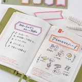 The Frame type is based on the monthly colors from January to April in the Hobonichi Techo. These sticky notes feature framed designs perfect for labeling sections or highlighting important notes on daily pages or monthly title pages.