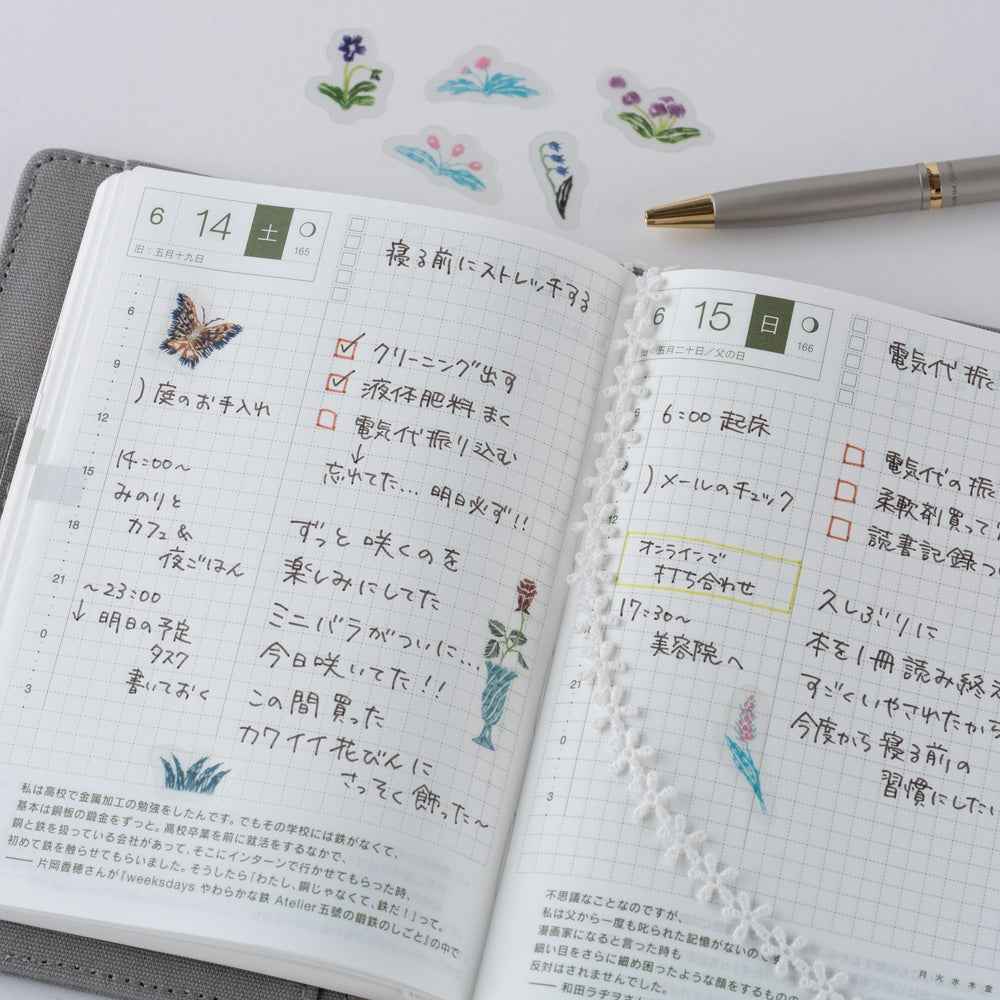 Hobonichi iyo okumi: Transparent Embroidery Sticker Set - My Garden