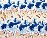 Hokusai Wave Cat Vinyl Sticker