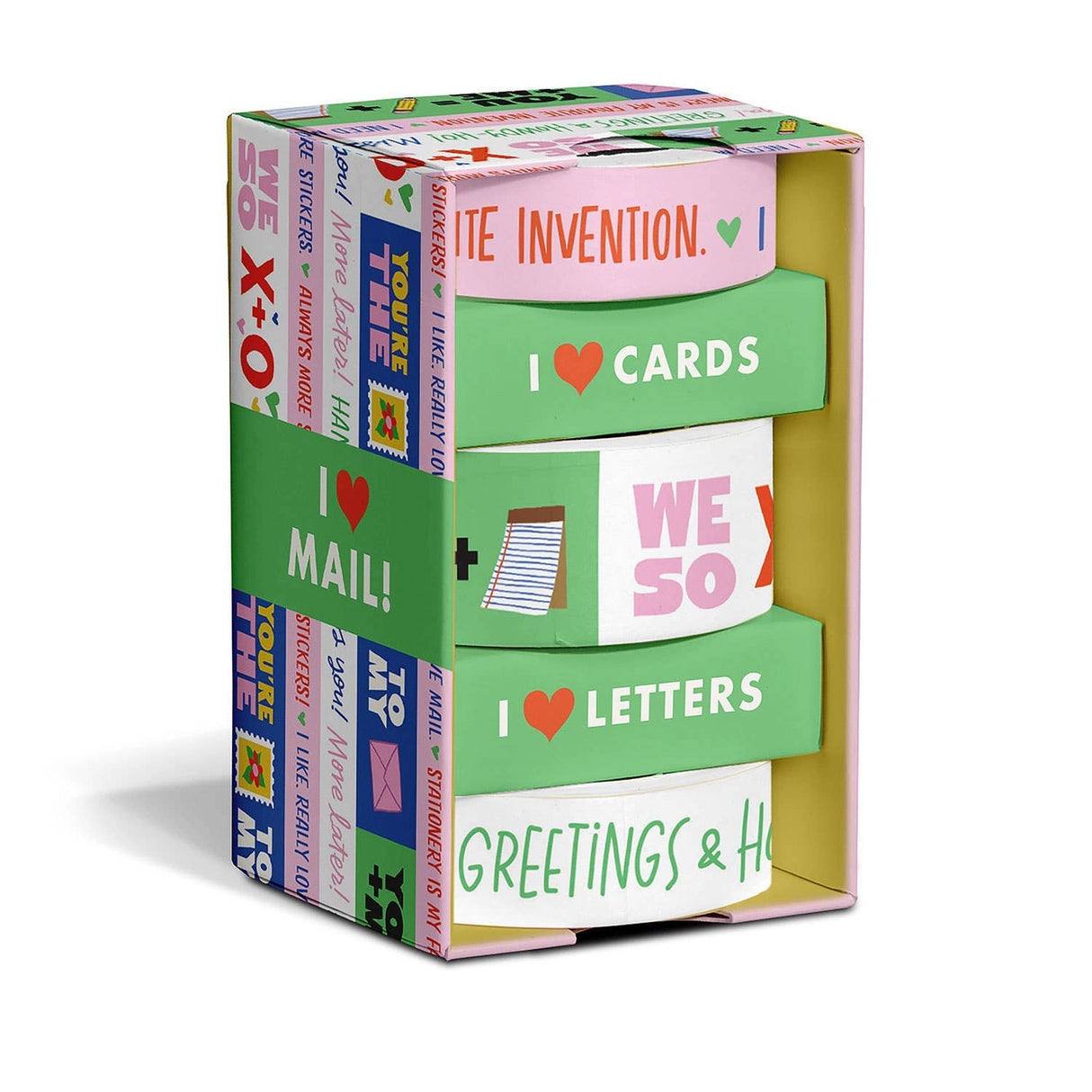 Make the cards &amp; gifts you send even MORE delightful with our Talk-y Washi Tape! This fun &amp; funny decorative tape celebrates your love of mail (and cuteness)! Use liberally to jazz up cards, letters, gift wrap, journals, calendars, and crafts!

3 rolls: 1 roll measuring 2.5 cm x 10 m, 2 rolls each measuring 1.5 cm x 10 m
Box: 2 x 3.75 x 2 inches