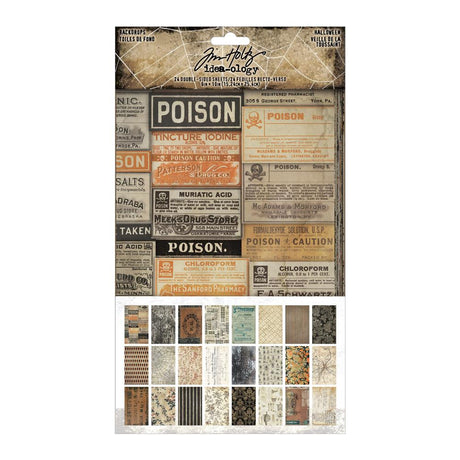 Tim Holtz Idea-Ology Backdrops Double-Sided Cardstock 6"X10" 24/Pkg - Halloween