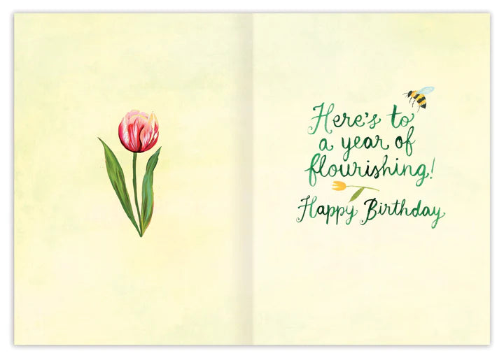 Inside verse: Here's to a year of flourishing! Happy Birthday