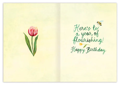 Inside verse: Here's to a year of flourishing! Happy Birthday