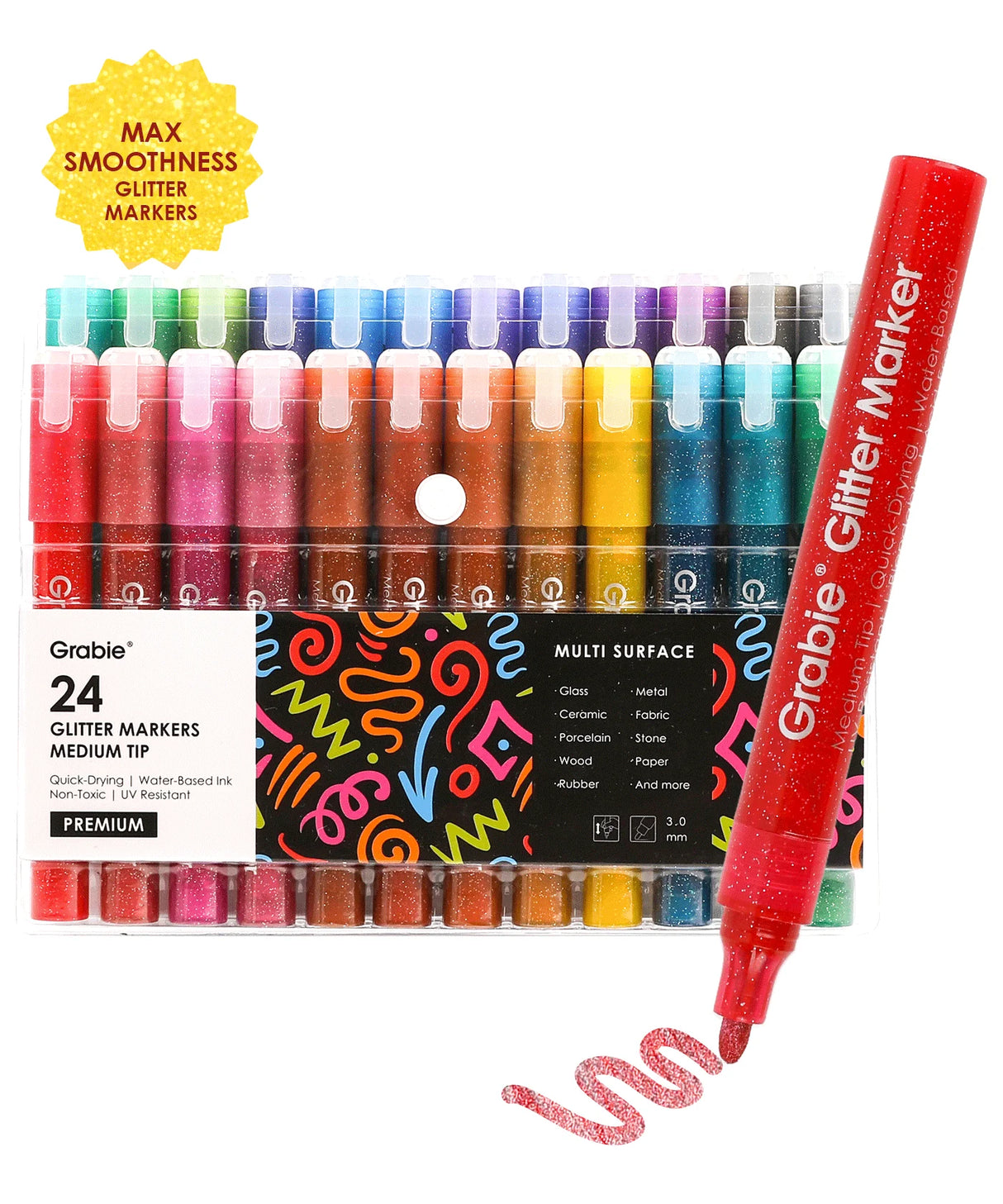 Get ready to shine with the Glitter Acrylic Paint Marker Set of 24. This stunning collection is perfect for adding a shimmering touch to any project. Whether you're creating eye-catching art or simply adding flair to everyday notes, these markers are designed to deliver vibrant, sparkling results with every stroke.