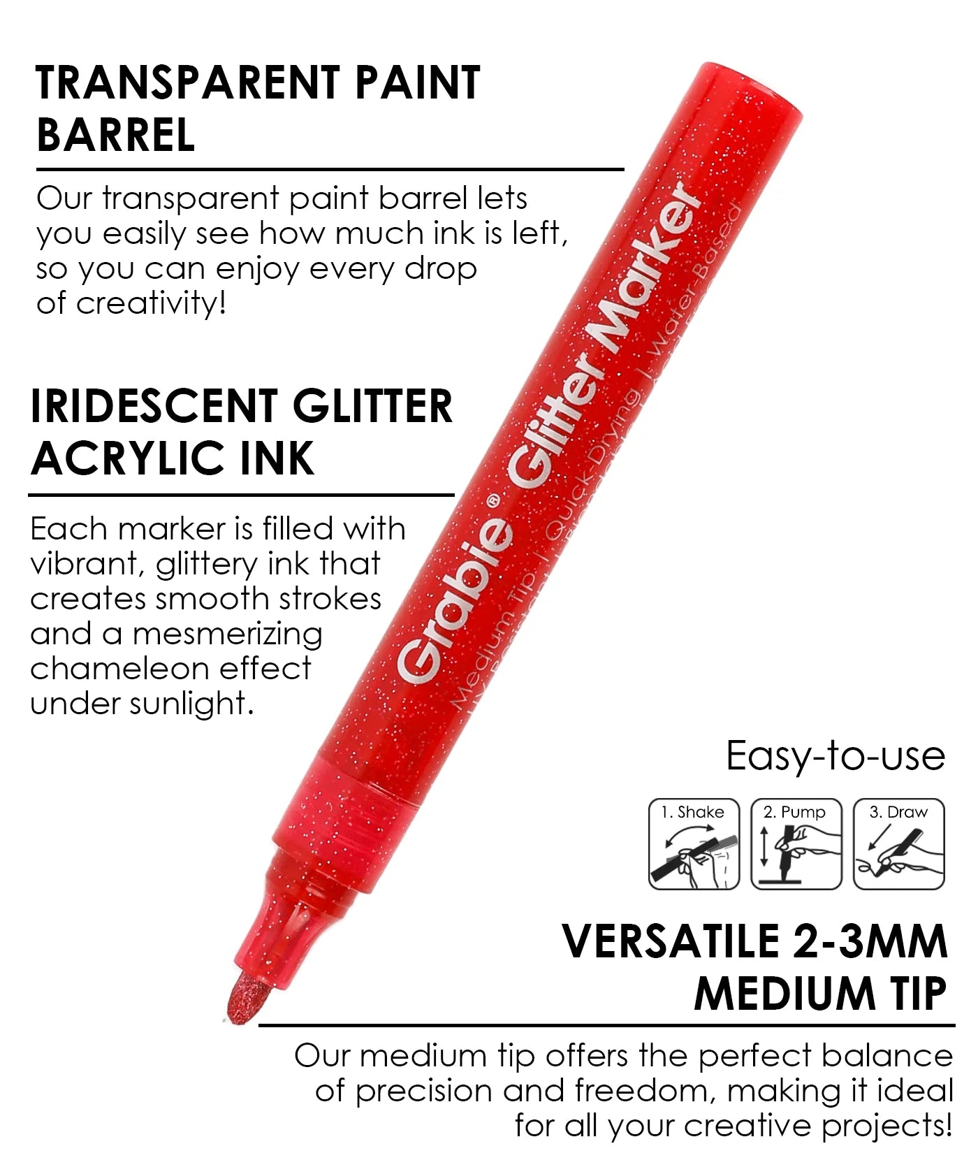 Get ready to shine with the Glitter Acrylic Paint Marker Set of 24. This stunning collection is perfect for adding a shimmering touch to any project. Whether you're creating eye-catching art or simply adding flair to everyday notes, these markers are designed to deliver vibrant, sparkling results with every stroke.