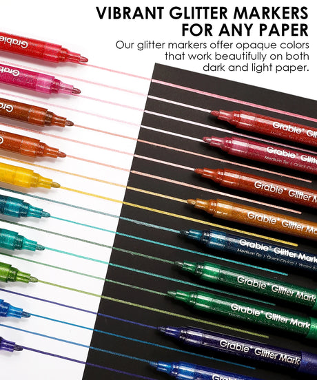 Get ready to shine with the Glitter Acrylic Paint Marker Set of 24. This stunning collection is perfect for adding a shimmering touch to any project. Whether you're creating eye-catching art or simply adding flair to everyday notes, these markers are designed to deliver vibrant, sparkling results with every stroke.