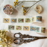 Washi tape featuring garden friends, including a blue jay with a snowflake flower, a toad with a daffodil, a moth and ladybug with a tulip, and a snail with a bleeding heart plant. Illustrated by Jessica Roux.

Each tape is 25mm wide. Individual stamps feature perforation for tearing or cutting. Matte finish perfect for scrapbooking, bullet journaling, and more.

Please note, these are decorative and have no postage value.

Each tape is shrink wrapped and has a sticker label.