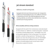 Addictive smooth writing sensation. Equipped with ultra-low friction Jetstream ink. Compared to traditional oil-based ballpoint pens, the friction coefficient has been reduced by up to 50%. By combining pigments and new color materials, we achieve sharp and intense lines. Additionally, it boasts outstanding quick-drying properties.