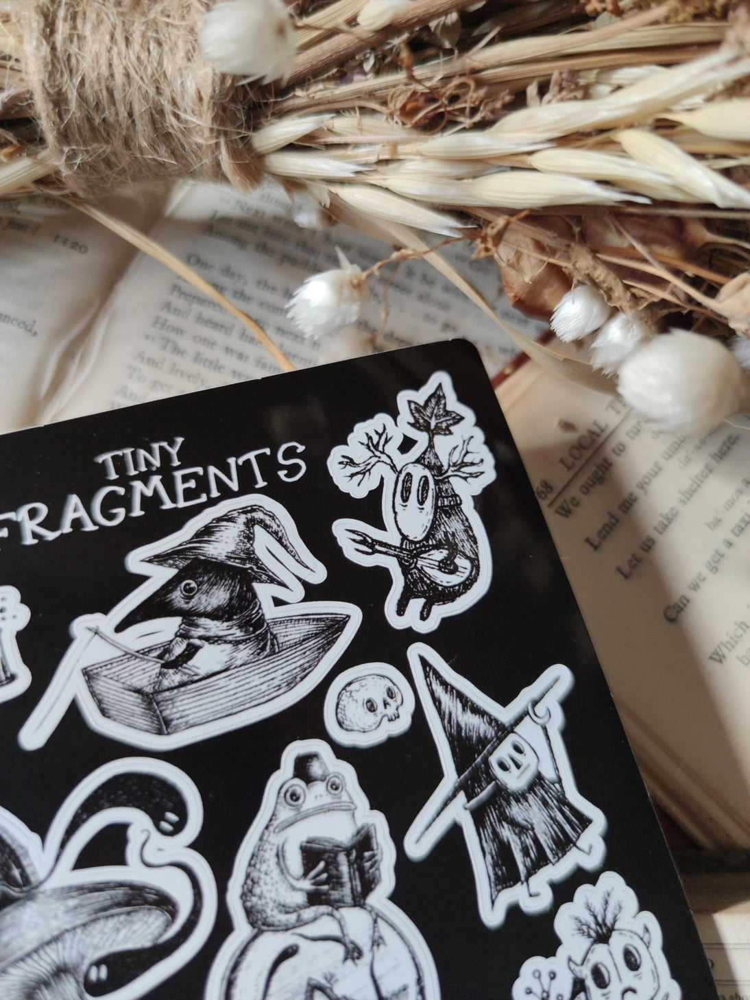 Fourteen tiny spooky sticker pals, from my book Fragmnets, to decorate your laptop, phone, lunchbox, notebook or any other surface you feel needs a bit of fantasy flair.

On an A6 (105x148mm) sized vinyl sheet, each sticker is kiss cut for easy peeling.&nbsp;