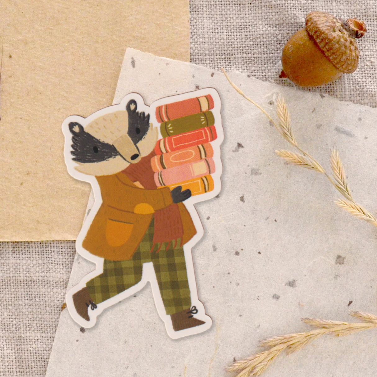 This sticker is made from my original illustrations and features a cute badger with his pile of books. A great gift for bookworms, or anyone who needs to study.