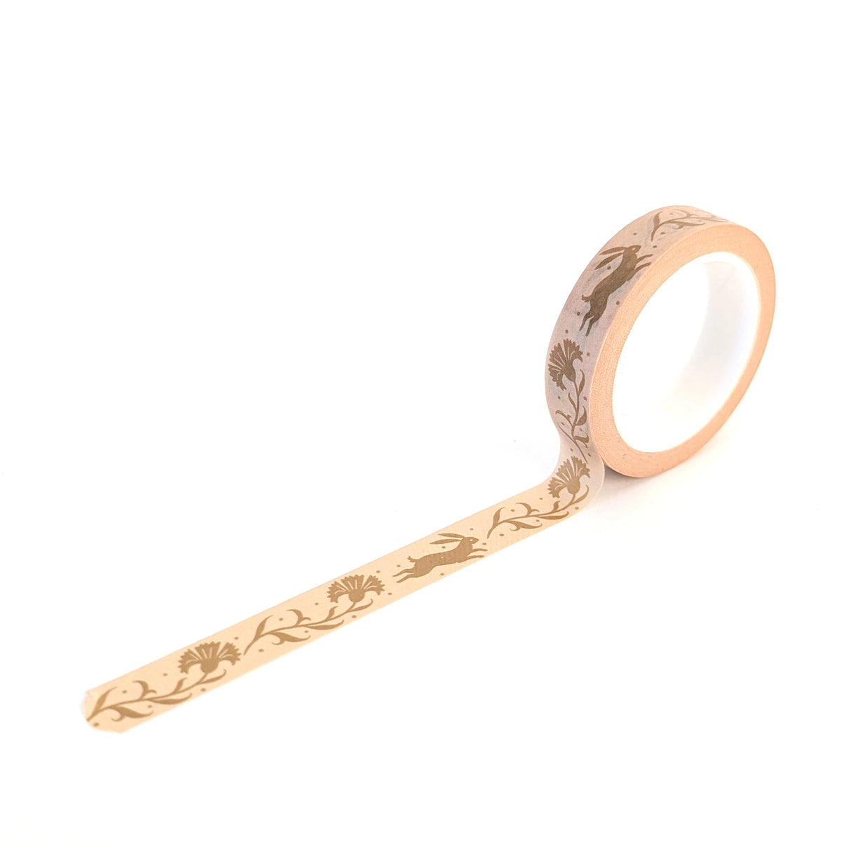 This narrow washi tape features a charming design of swift rabbits and dianthus flowers