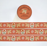 This pretty washi tape is made from my original illustrations and it features a sweet pair of birds, and an English textile inspired pattern of flowers, stars and polka dots over a background of dark pink