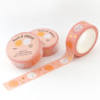 This magical washi tape is made from Jualianna Swaney's original illustrations and it has a repeat of a sun and sleepy moon, surrounded by shimmery galaxy of gold foil stars on a light pink background