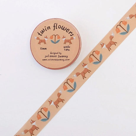 This pretty washi tape is made from my original illustrations and it features a repeating motif of twin flowers and foxes.