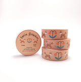 This pretty washi tape is made from my original illustrations and it features a repeating motif of twin flowers and foxes.