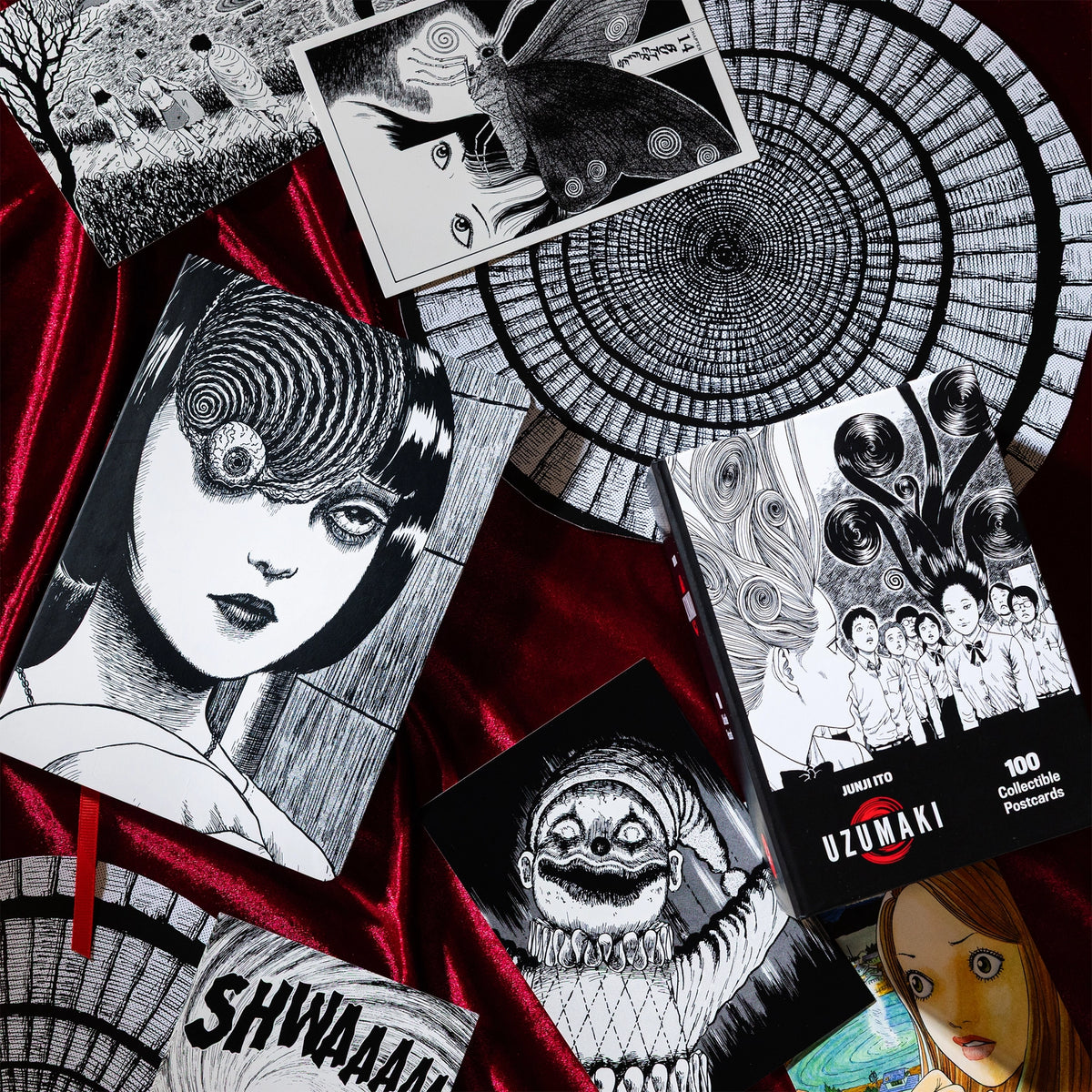 Spiral into horror with this deluxe, officially licensed set of 100 collectible postcards from legendary manga author Junji Ito. Each high-quality print showcases iconic artwork from Uzumaki, his bestselling manga series about a town cursed by spirals.

A four-time Eisner Award winner and New York Times bestselling author, Junji Ito has inspired generations of readers and creators with his legendary works of cosmic horror.
